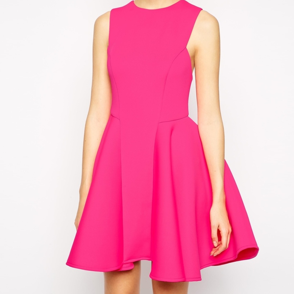 Women's Pink Premium Bonded Fit And Flare Dress